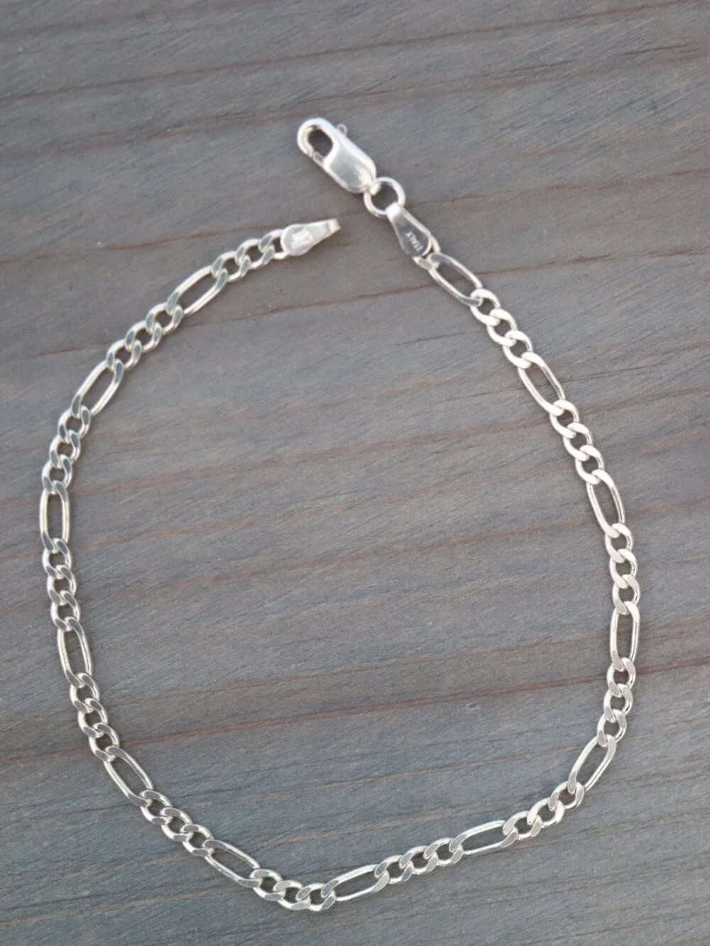 S925 3mm Figaro Link Chain Bracelet Sterling Silver Stamped